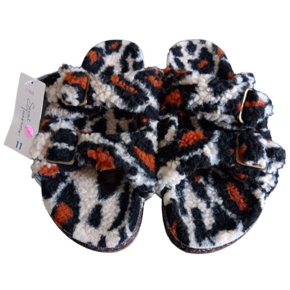 Secret Treasures Double Buckle Plush Two-Band Slide Sandals Size 11 Leopard Prin - Picture 4 of 8